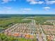 Wide aerial of a neighborhood with a water feature, landscaping, and neatly arranged homes at 3999 Burdick Loop, Odessa, FL 33556