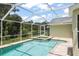 This screened-in pool and spa offer a relaxing retreat with views of the pond in the backyard at 4948 Ridgemoor Cir, Palm Harbor, FL 34685