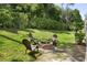 Relaxing backyard with a brick fire pit and comfortable wooden chairs at 5360 Karlsburg Pl, Palm Harbor, FL 34685