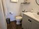 Well-lit bathroom with modern fixtures, clean lines and wooden floors at 5925 Terrace Park N Dr # 210, St Petersburg, FL 33709