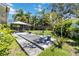 Landscaped backyard featuring a patio with outdoor seating and mature trees and plantings at 917 Pineview Ave, Clearwater, FL 33756