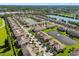 Community aerial view showcases landscaped lawns and lake views at 11519 Crowned Sparrow Ln, Tampa, FL 33626