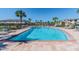 Beautiful community pool, surrounded by palm trees, lounge chairs, and fencing, offering a relaxing place to swim at 11519 Crowned Sparrow Ln, Tampa, FL 33626
