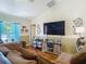Inviting living room with a comfortable couch, flat-screen TV, and stylish decor at 13337 Tubeck St, Spring Hill, FL 34609