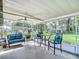 Screened patio featuring outdoor seating, furnishings and views of the landscaped backyard at 31096 Inwood Cir, Brooksville, FL 34602
