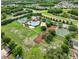 Areal view showcasing community pool, playground, tennis court, and basketball court, surrounded by lush landscape at 3718 Beneraid St, Land O Lakes, FL 34638