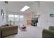 Bright living room features skylight, comfortable seating, and neutral decor at 408 Georgia Ave, Crystal Beach, FL 34681