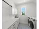 Bright laundry room with modern appliances, ample counter space, and stylish patterned tile flooring at 4114 W Neptune St, Tampa, FL 33629