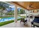 Covered patio with ample seating, pool, and outdoor kitchen at 4114 W Neptune St, Tampa, FL 33629