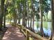 Scenic view of a wooden walkway lined with mossy trees, beside a beautiful lake at 505 Broxburn Ave, Temple Terrace, FL 33617