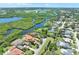 Beautiful aerial view of the waterway behind a luxury home and lush greenery in the neighborhood at 8707 Silverthorn Rd, Seminole, FL 33777