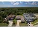 Beautiful aerial view of a neighborhood featuring mature landscaping, ponds, and lush green trees at 16304 Wild Mallard Dr, Odessa, FL 33556