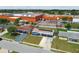 Birds-eye view of the home showcasing the community surroundings and a nearby shopping center at 3427 Cantrell St, Holiday, FL 34690