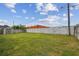 Fenced backyard with a shed, ample grassy area perfect for outdoor activities and relaxation at 3427 Cantrell St, Holiday, FL 34690
