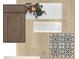 Material board showcasing cabinet, flooring, backsplash and countertop materials for the kitchen or bathroom at 5028 Chapel Row Ave, Apollo Beach, FL 33572