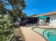 Inviting pool area featuring a screened enclosure, patio with dining set, and lush landscaping at 11362 Heritage Way, Largo, FL 33778