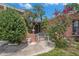 Inviting front entrance with a decorative gate, lush plants, and a potted plant at 1741 Font Ln, Holiday, FL 34691