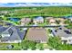 Aerial view of a neighborhood featuring a pond, lush greenery, and well-maintained homes at 2120 Gwynhurst Blvd, Wesley Chapel, FL 33543