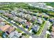 Aerial view of a charming neighborhood with well-manicured lawns, ponds, and a serene environment at 2120 Gwynhurst Blvd, Wesley Chapel, FL 33543