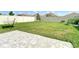 Well-maintained backyard featuring a privacy fence, hammock, and concrete patio at 34033 Jasper Stone Dr, Wesley Chapel, FL 33543