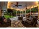 Inviting covered patio with ceiling fans, fire pit, and comfortable seating at 3620 Little Rd, Lutz, FL 33548