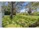 Lush backyard with mature trees and a partial fence line at 389 Grand Bay Dr, Palm Harbor, FL 34683