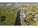 High-angle view of canal-front homes with docks, set against a backdrop of lush greenery and a serene waterway at 4157 Marine Pkwy, New Port Richey, FL 34652