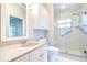 Updated bathroom with walk-in shower and elegant vanity at 512 Pinewalk Dr, Brandon, FL 33510