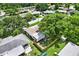 An aerial view showing a home with a fenced-in backyard surrounded by lush trees in a Gathering-friendly neighborhood at 7835 Wallaba Ln, New Port Richey, FL 34653