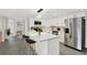 Modern kitchen with island, stainless steel appliances, and updated lighting at 7835 Wallaba Ln, New Port Richey, FL 34653