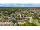 Wide aerial view of a community featuring neatly arranged homes with pools, greenery, and roadways under a clear sky at 10409 Glen Willow Ln, Tampa, FL 33647