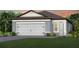 Charming single-story home with a two car garage and a well-manicured lawn with tropical foliage at 13733 Canyon Ridge Rd, Spring Hill, FL 34610