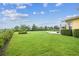 Expansive backyard featuring lush green grass and well-maintained landscaping, perfect for outdoor activities and relaxation at 17914 Howsmoor Pl, Lutz, FL 33559