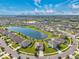 Community aerial view featuring a central lake surrounded by homes, showcasing the neighborhood layout at 30732 Summer Sun Loop, Wesley Chapel, FL 33545