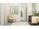 Hallway with art, chair, and view of stairs, offering a glimpse into the home's layout at 4765 Southern Valley Loop, Brooksville, FL 34601