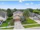 Aerial view of home with well-maintained landscaping and a two-car garage at 13830 Trull Way, Hudson, FL 34669