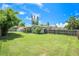 Expansive backyard featuring lush green grass and a charming covered patio at 1857 N Belleair N Rd, Clearwater, FL 33764