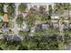 An aerial shot of a home with lush landscaping and mature trees in a residential neighborhood at 1949 Kings Hwy, Clearwater, FL 33755