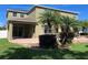 Lush backyard featuring tropical landscaping, brick patio, and a two-story home at 20101 Oakflower Ave, Tampa, FL 33647