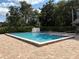 Community pool surrounded by brick pavers and green landscaping at 2900 Grovewood Blvd # A, Palm Harbor, FL 34683