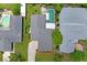 Aerial view shows the layout of the home, pool, and neighboring properties at 3113 Chamblee Ln, Clearwater, FL 33759