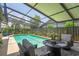 An inviting screened-in pool area with patio furniture, plants, and a well-maintained deck offers a relaxing outdoor space at 3113 Chamblee Ln, Clearwater, FL 33759
