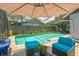 A beautiful pool with plenty of seating for relaxing and entertaining guests in a private outdoor oasis at 3113 Chamblee Ln, Clearwater, FL 33759