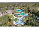 Aerial view of the community pools with palm trees and lounge chairs at 3241 Evening Breeze Loop, Wesley Chapel, FL 33544