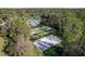 Overhead view of community amenities including a pool, basketball court, and sand volleyball court at 3241 Evening Breeze Loop, Wesley Chapel, FL 33544