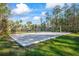 A pristine sand volleyball court with net, set against a background of lush greenery and sunny skies at 3241 Evening Breeze Loop, Wesley Chapel, FL 33544