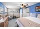 Comfortable bedroom featuring stylish blue accent wall and neutral-toned decor, creating a cozy atmosphere at 3260 Gulfview Dr, Hernando Beach, FL 34607