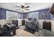 Home office with blue walls, a ceiling fan, and a variety of furniture and decor at 3260 Gulfview Dr, Hernando Beach, FL 34607