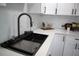 Close-up of a modern kitchen sink with a sleek faucet, counter space, and stylish backsplash at 8274 Rose Ter, Seminole, FL 33777
