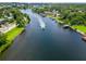 Scenic aerial view of a boat cruising along a tranquil river surrounded by lush greenery at 1015 W Charter St, Tampa, FL 33602